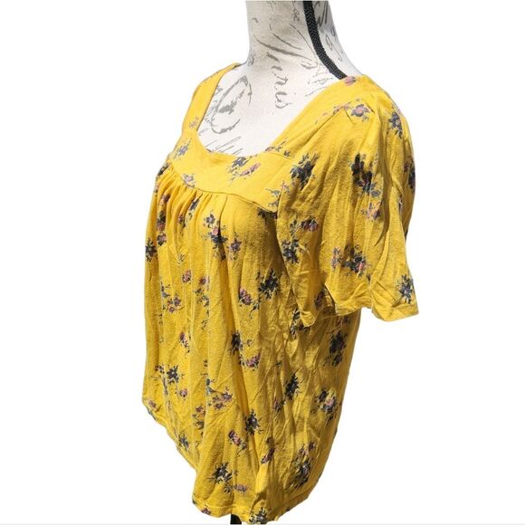 Lucky Brand‎ -263 short sleeve blouse yellow floral squared neck Medium - Picture 3 of 8